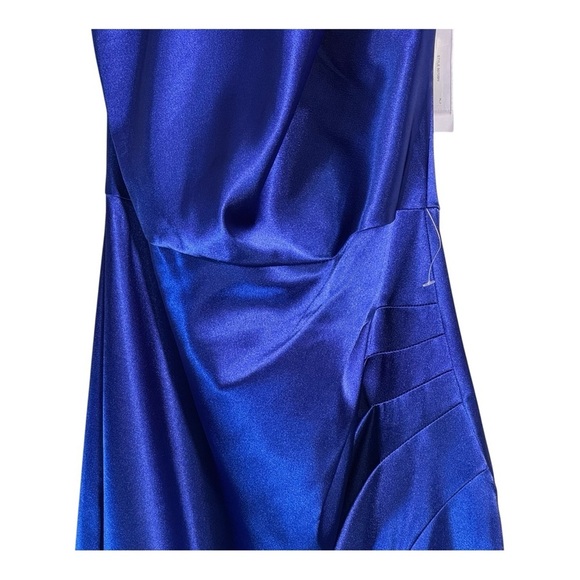Blondie Nites Halter-Neck Stretch-Satin Gown in Cobalt NWT - Picture 4 of 7